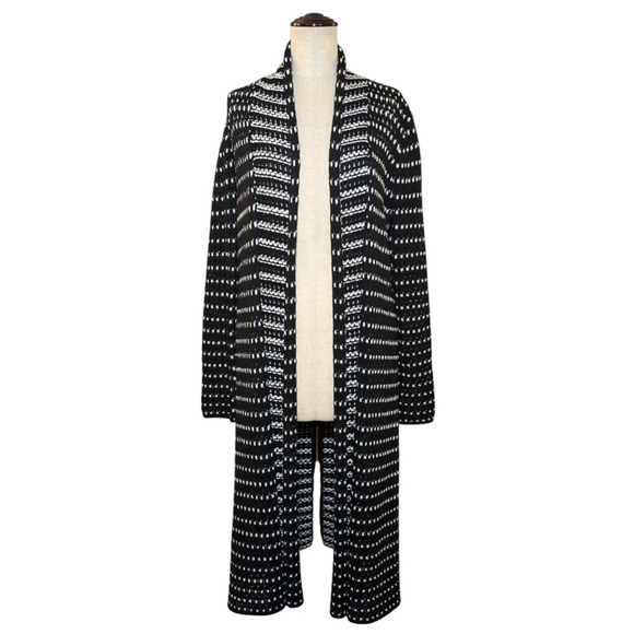 St. John Cardigan Duster Knit Black White Wool Cotton Long Sweater Small - Picture 1 of 9